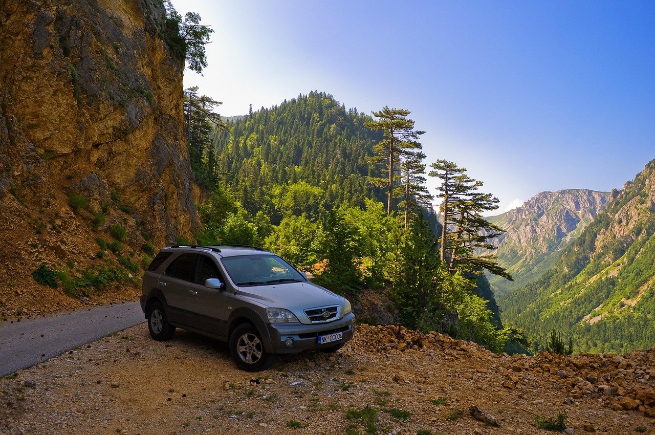 mountains, road, suv, montenegro, nature, durmitor