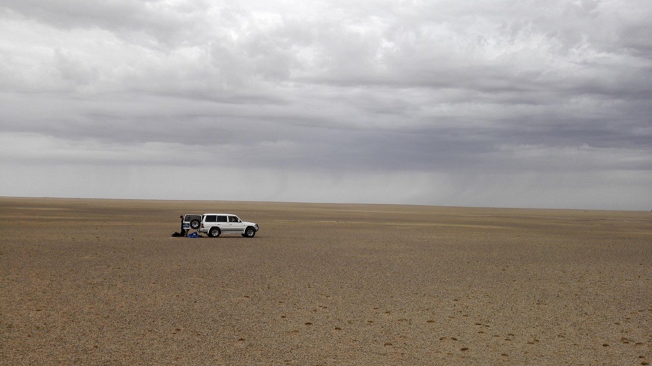 desert, nature, dark clouds, suv